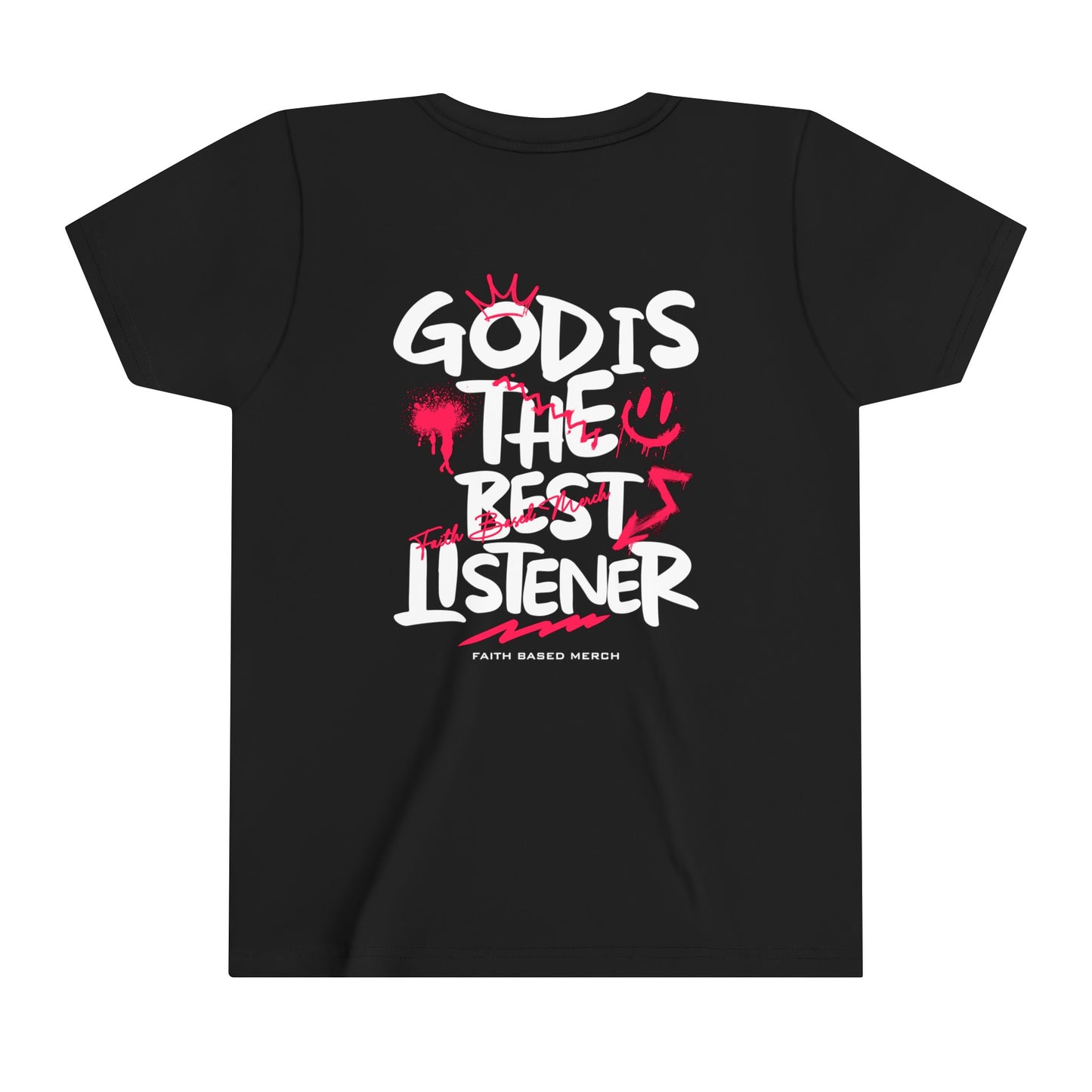 God Is The Best Listener Youth T-Shirt (Double-Sided) - Black