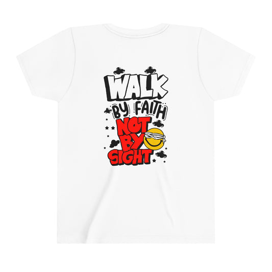 Walk By Faith Youth T-Shirt (Double-Sided) - White