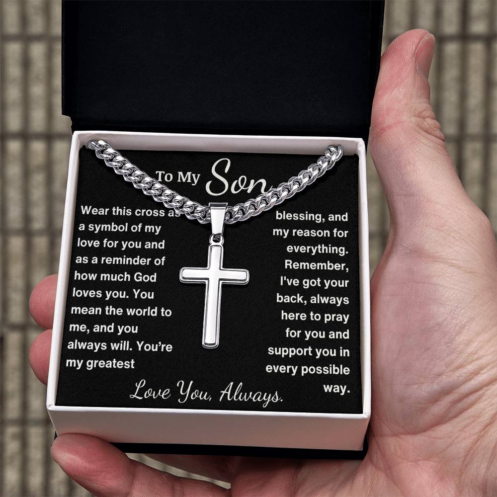 "You Mean The World" Cross Necklace - To My Son