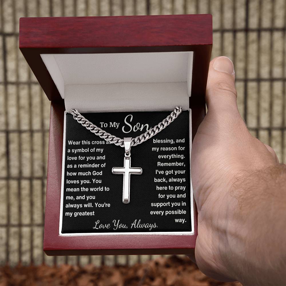 "You Mean The World" Cross Necklace - To My Son