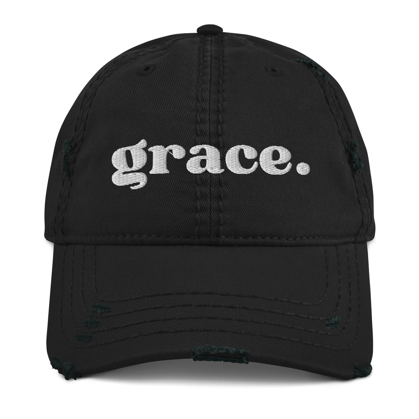 Grace Distressed Dad Hat - Black