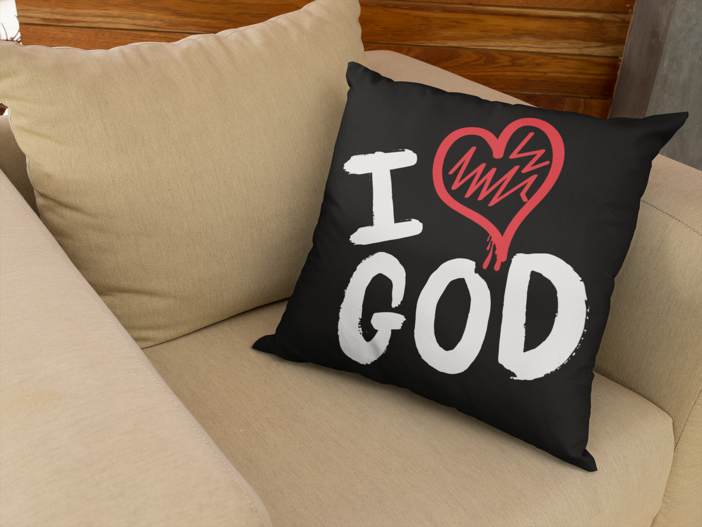 I Love God Black Square Pillow