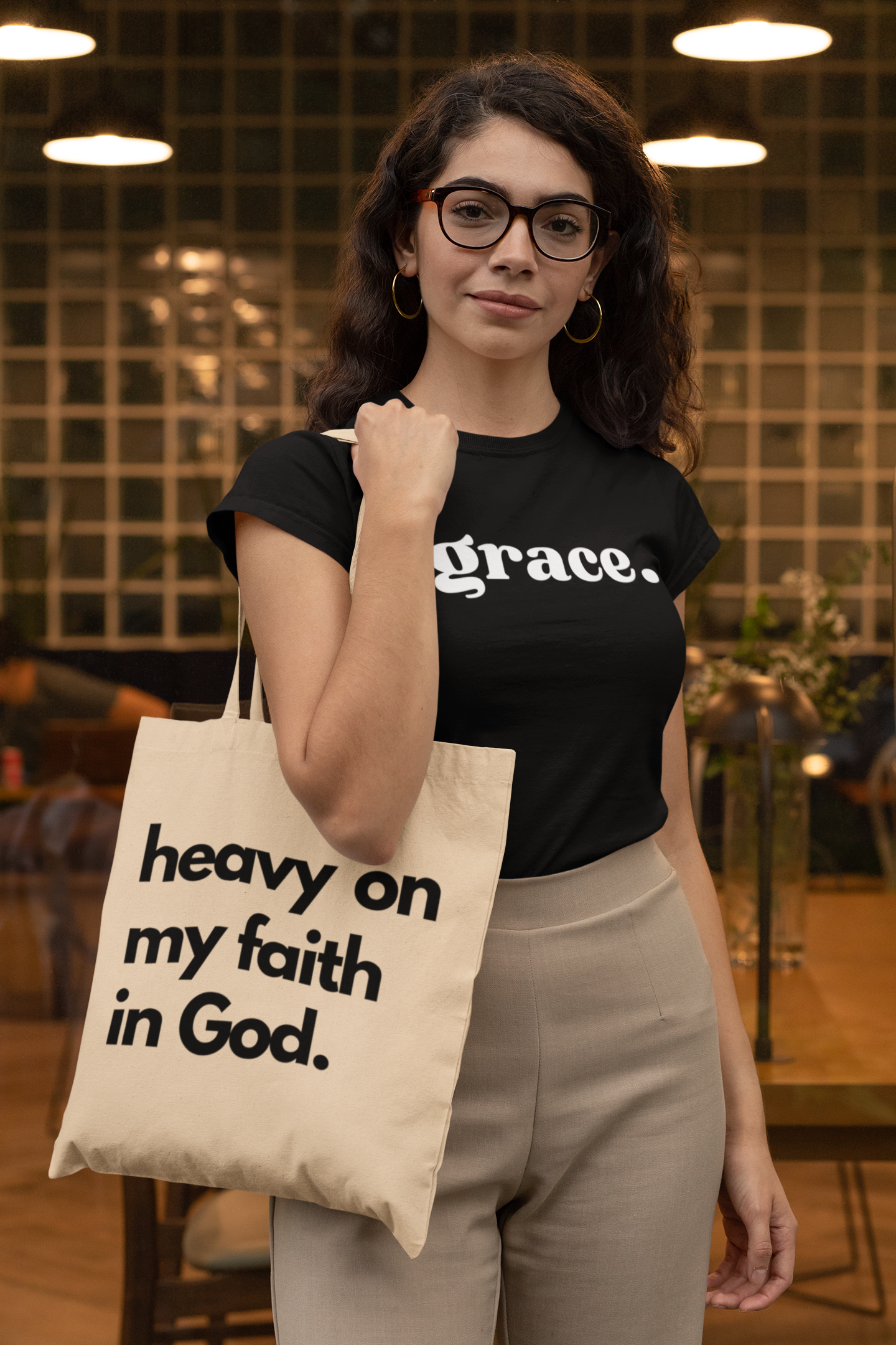 Heavy On My Faith In God Tote Bag - Oyster