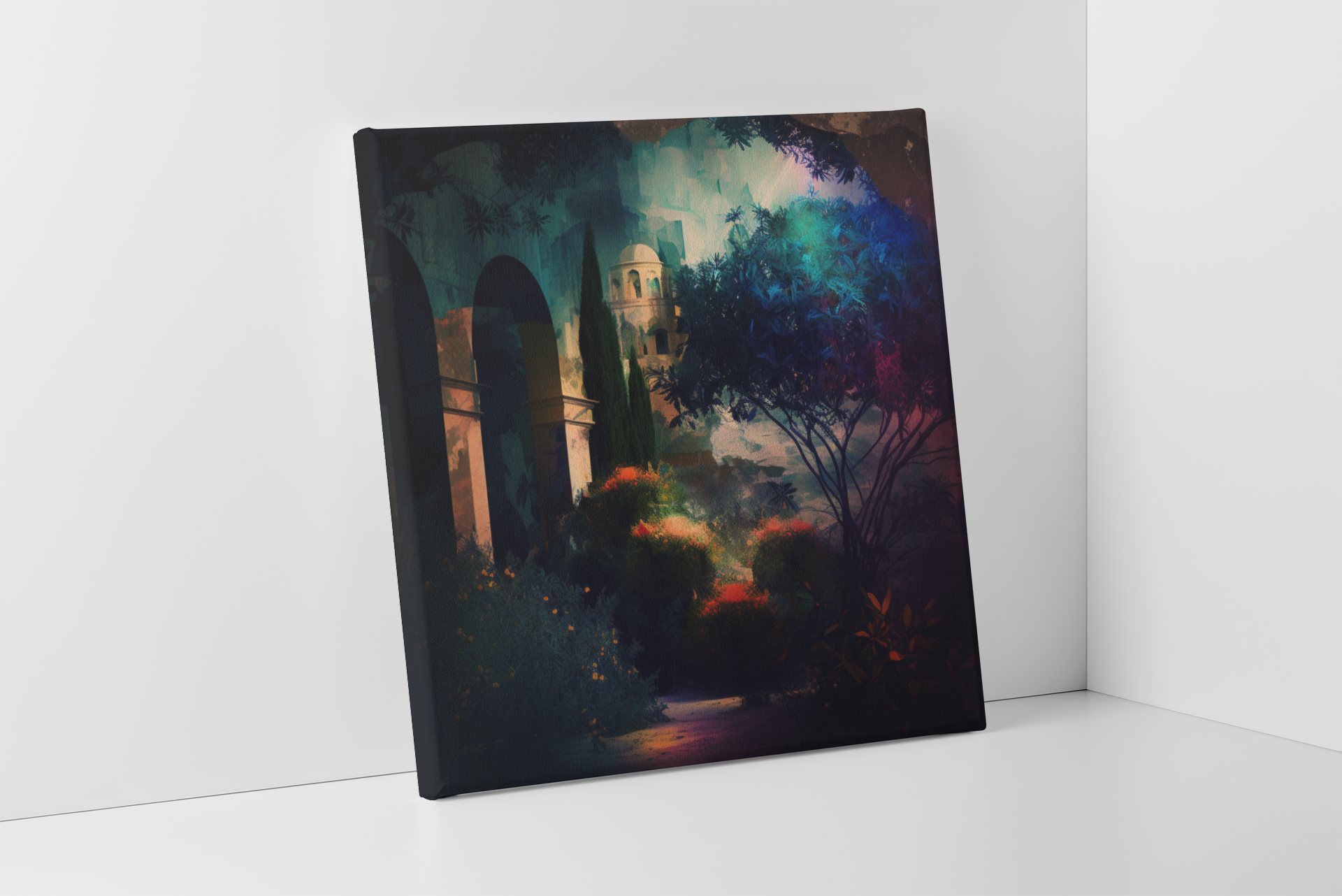 12x12 inch canvas print of the Garden of Gethsemane, a holy site in Jerusalem where Jesus is said to have prayed before his crucifixion. High-quality and durable, a perfect way to show your faith and bring inspiration to your home or office decor