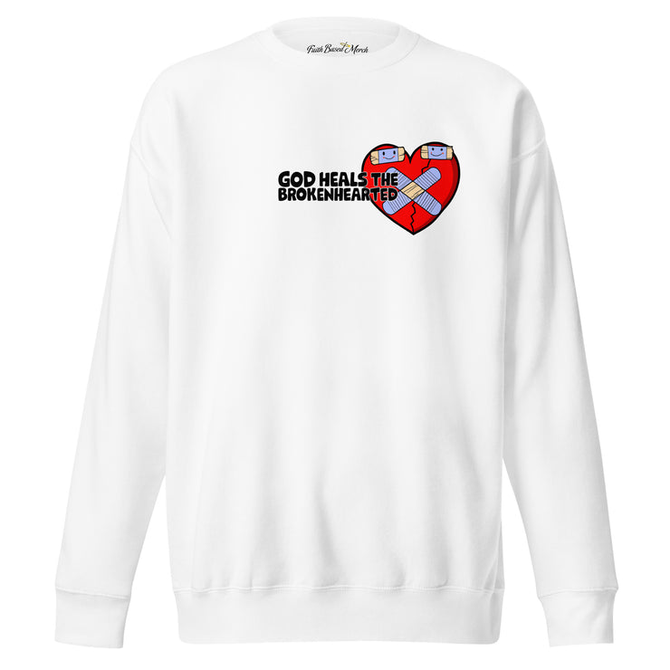 God Heals The Brokenhearted White Sweatshirt (Double-Sided)